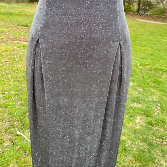 CACHE DRESS MAXI SHEATH SILVER METALLIC SLEEVELESS SEXY CRISSCROSS BACK SIZE 10 - Picture 3 of 12